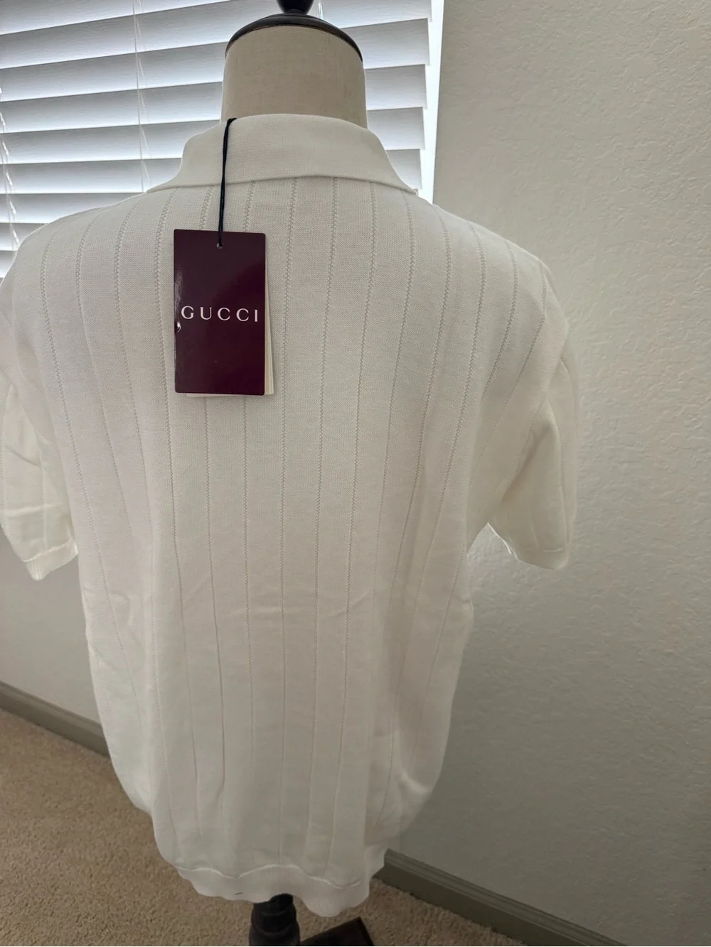 Gucci White GG Monogram Knit Polo Shirt Short Sleeve
